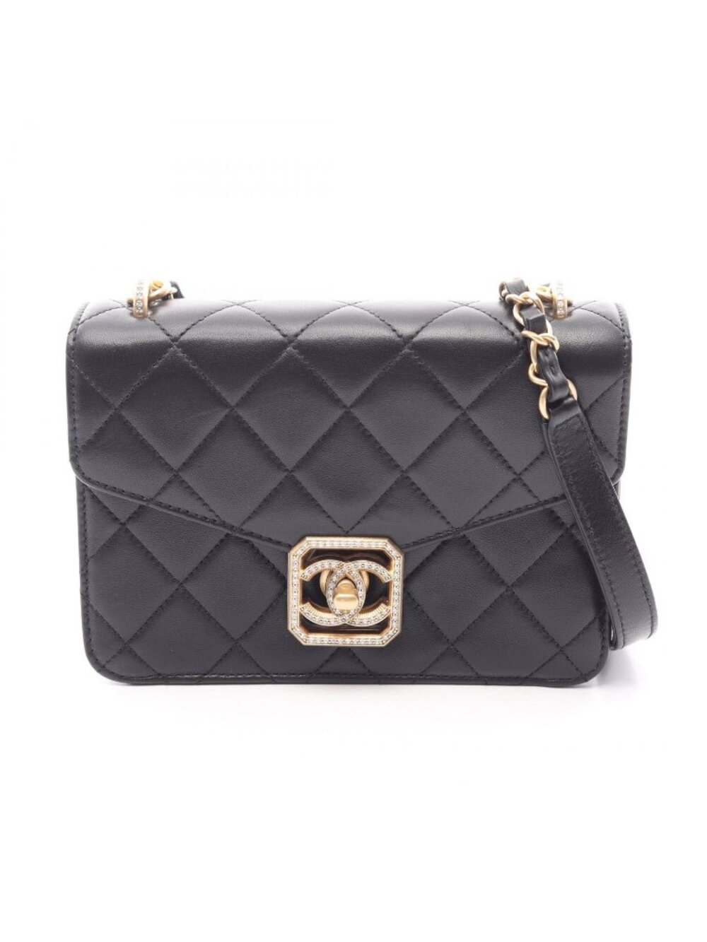 Chanel Shoulder Bag Quilted Black Lambskin Mini Flap Chain